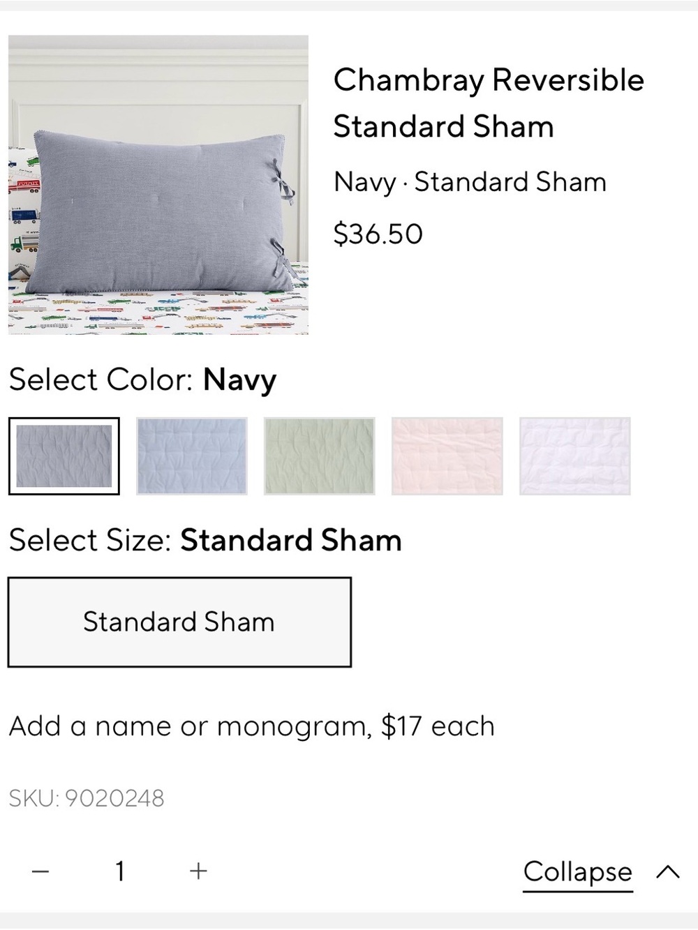 Pottery Barn Kids-Pair of Chambray Reversible Standard Sham - Navy (two)